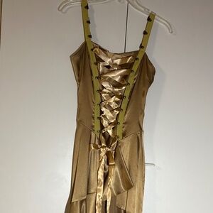 Just In Time USA Gold Satin Lace Up Dress
